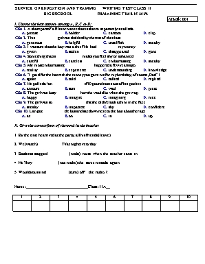 4 Đề kiểm tra 15 phút môn Tiếng Anh Lớp 11